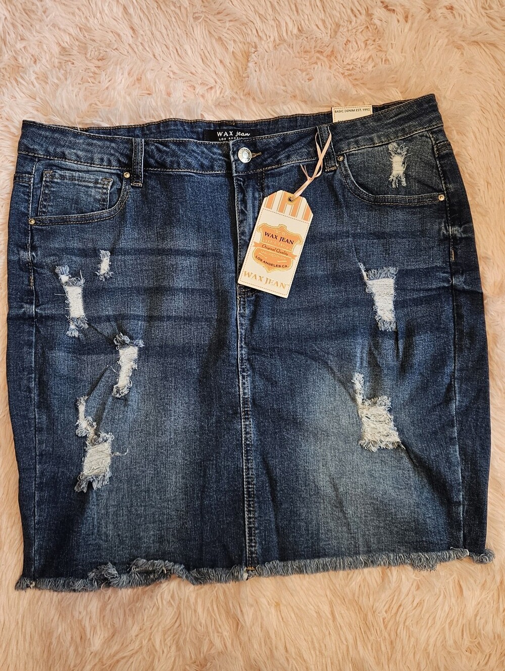 Wax Jean Distressed Light Blue Denim Mini Skirt - Picture 2 of 3